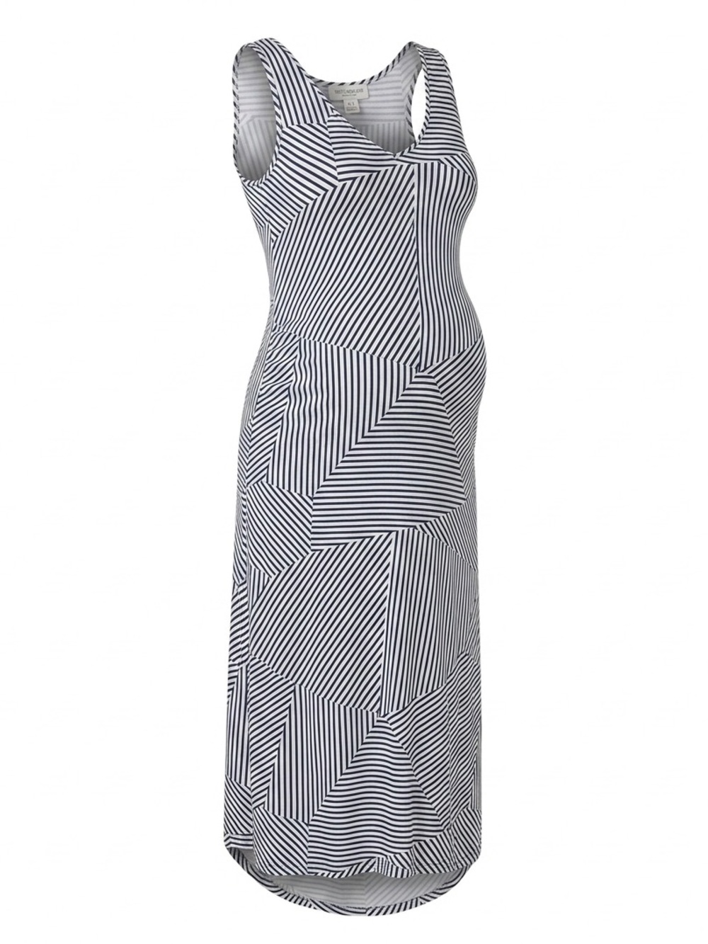 Motherhood Maternity Navy Blue White Striped Sleeveless Tank Maxi Dress Size L